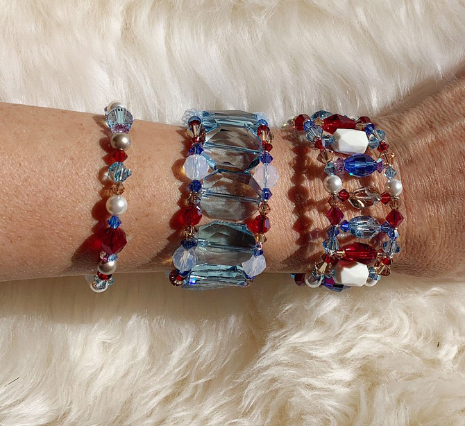 Sterling Silver Aqua & Red Swarovski Crystal Cuff Bracelet - Sailing