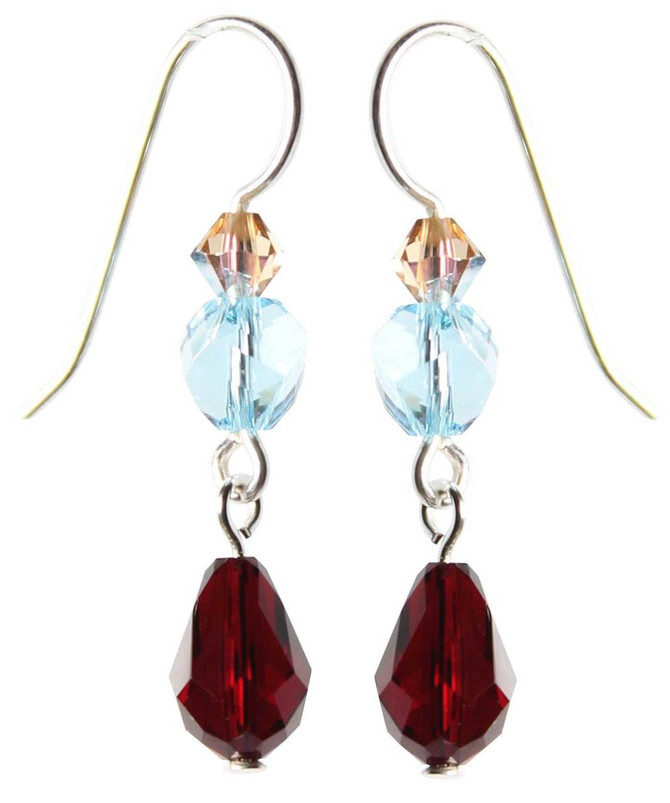 Sterling Silver Swarovski Siam Red Crystal Droplet Earrings • Sailing Collection 