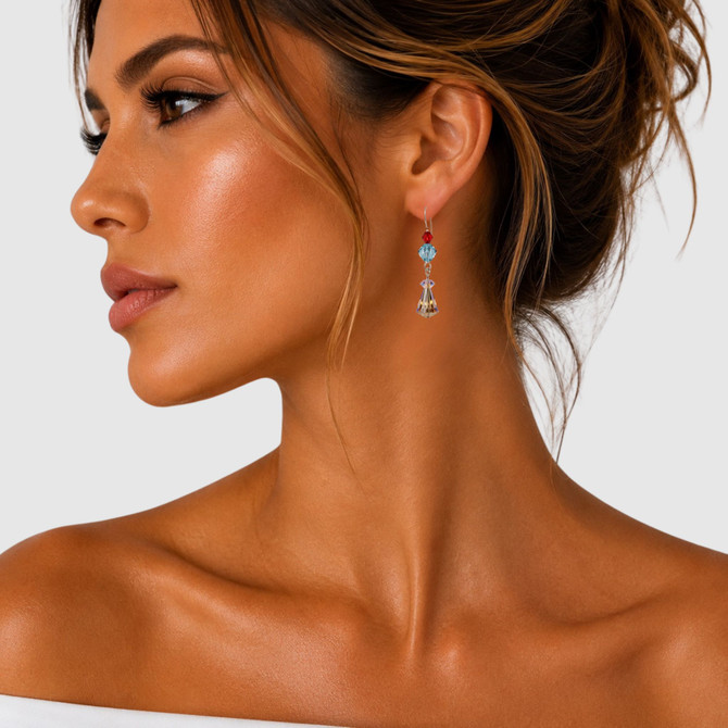 Sterling Silver featuring Swarovski Crystal Vintage Cone Shaped Champaign Drop Earrings • Yacht Club