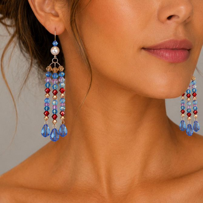 sterling silver dangle earring - 3 strands near shoulder