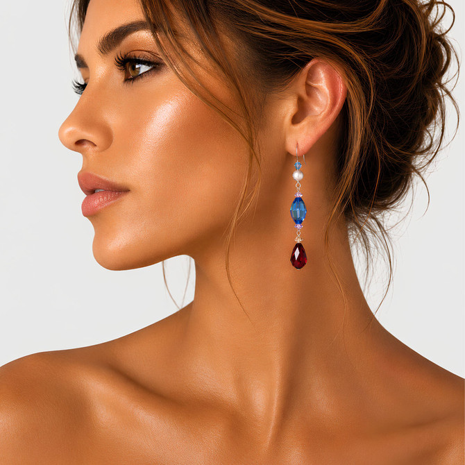 Sapphire & Siam Red Drop Earrings Featuring Rare Swarovski Crystals • Yacht Club