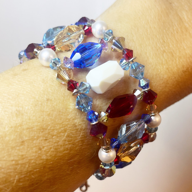 Sterling Silver Multi Colored Limited Edition Swarovski Crystal Cuff Bracelet - Sailing Collection