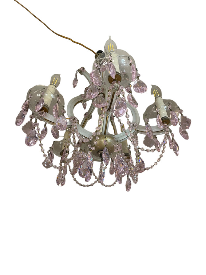 1950s Strass Swarovski Crystal Santa Maria Murano Glass & Brass Pink Chandelier