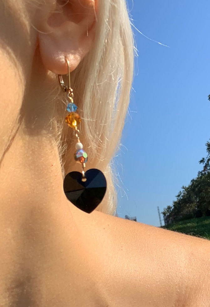 14K Gold Filled Black Heart Swarovski Crystals Earrings - Urban Cowgirl 