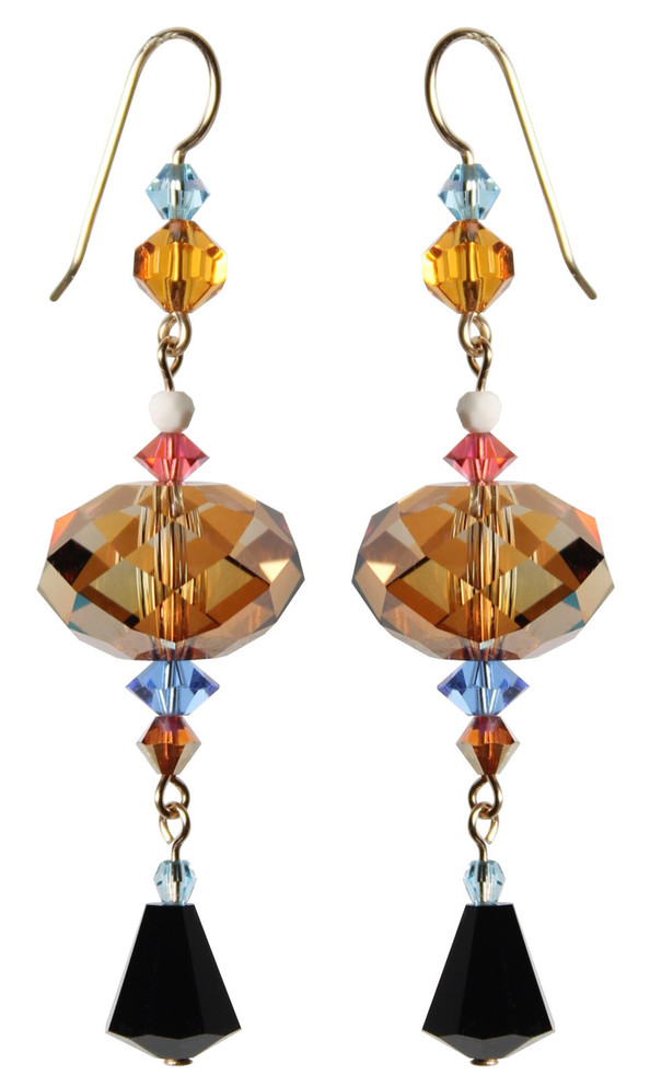14K Gold Filled 18mm Topaz Swarovski Crystals Statement Dangle Earrings - Urban Cowgirl 