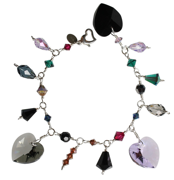 Limited Edition Sterling Silver Swarovski Crystal Heart Charm Bracelet - City Chic