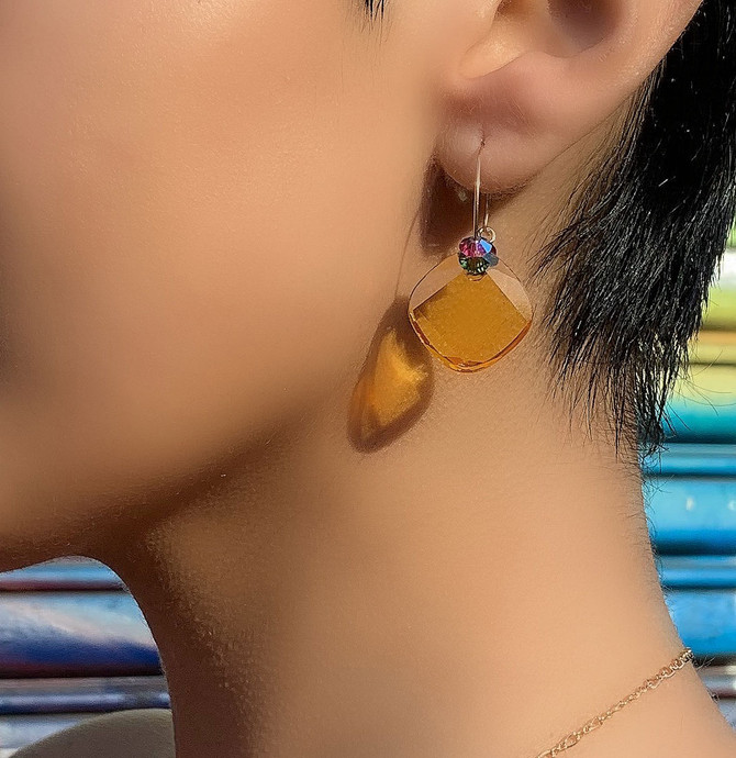 14K Gold Filled Hoop Earrings with Lt Topaz Metro Pendant - Confectionery