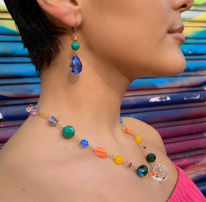 14K Gold Filled Semi Precious, Venetian glass & Swarovski Crystal Chunky Necklace - Confectionary