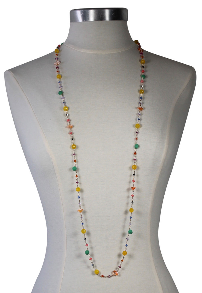 14K Gold Filled Semi Precious, Venetian glass & Swarovski Crystal 45” Necklace - Confectionary