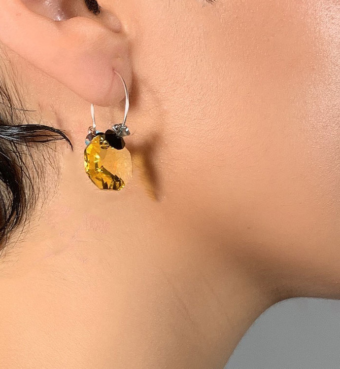Sterling Silver Swarovski Crystal Topaz Hoop Earrings •  Expressively Chic Collection 