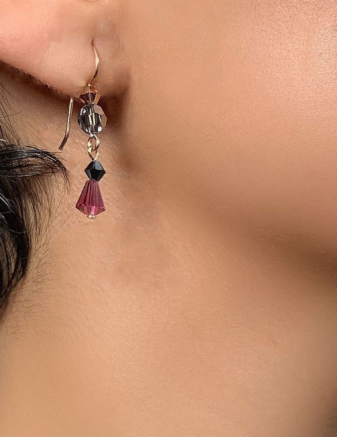 14K Gold Filled swarovski Crystal Fuchsia Crystal Dangle Earrings - Brilliance