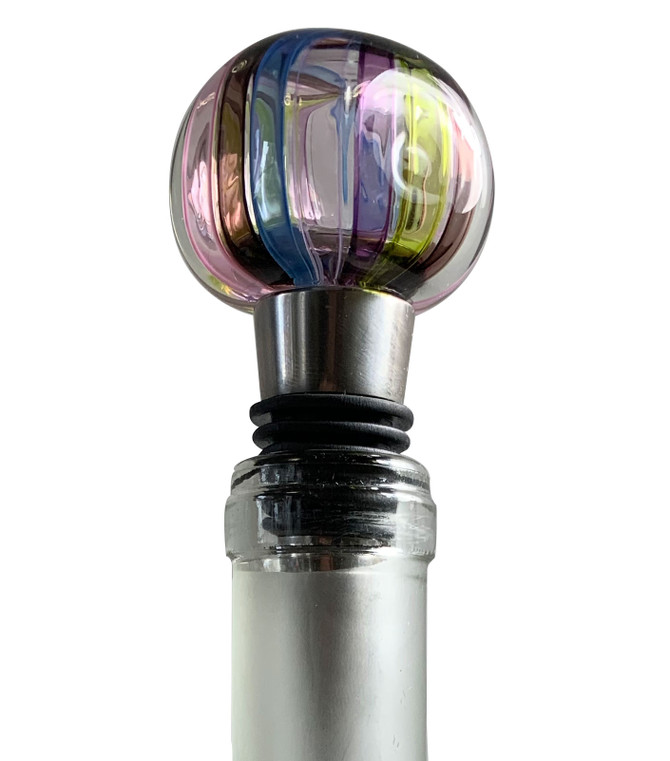 Multi Colored Blown Cane Glass Wine Stopper - Each Unique 