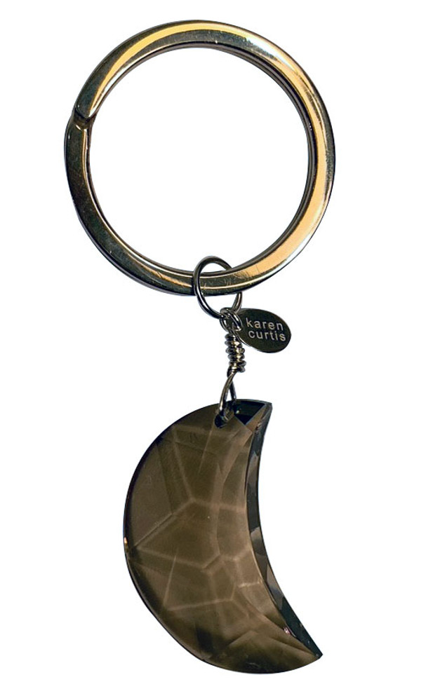 Sterling Silver & Rare STRASS Swarovski Crystal Moon Shape Large Key Chain/Bag Charm - Golden Teak