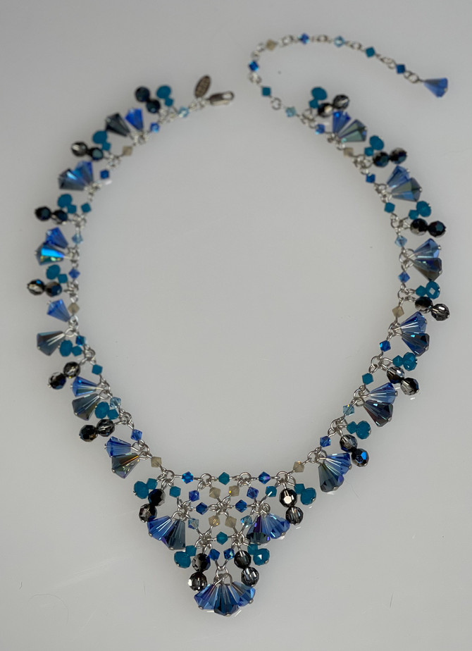 Sterling Silver Swarovski Crystal V Statement Necklace - Blue