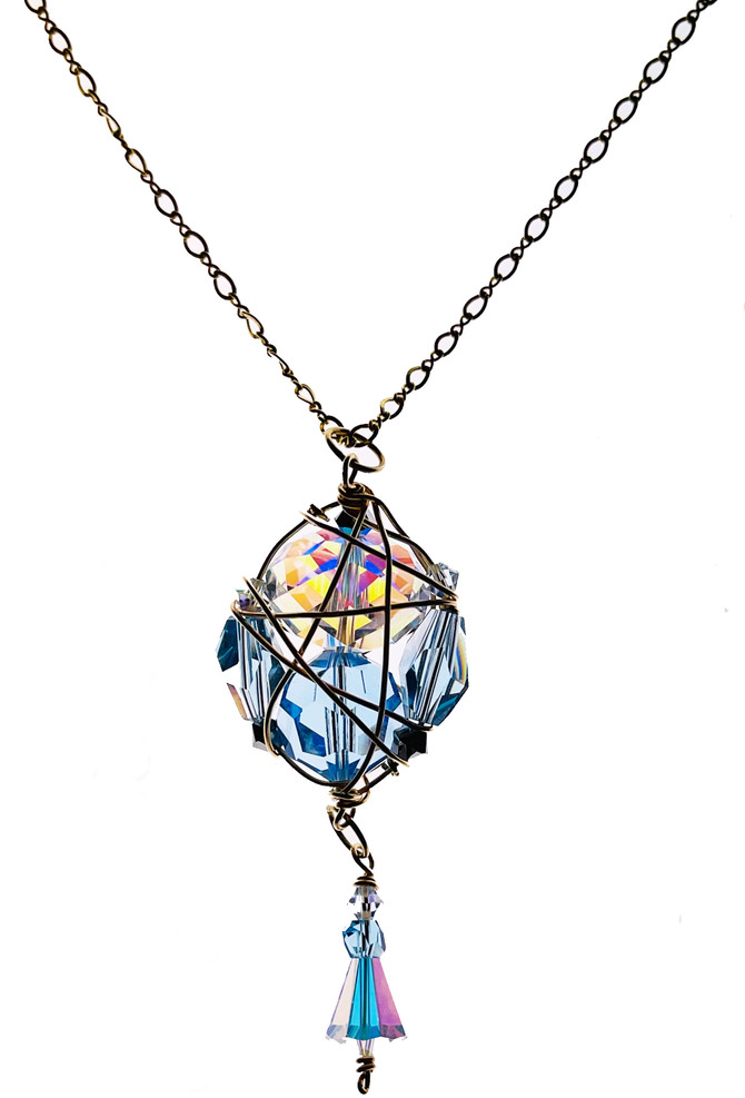 14k Gold Filled Swarovski Crystal Blue Pendant Necklace - Aquamarine