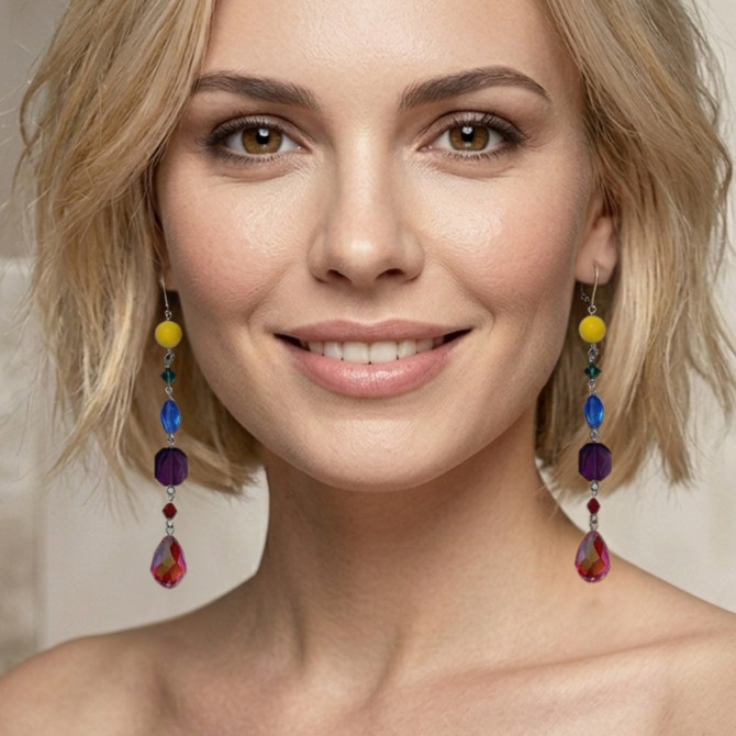 Rainbow Shoulder Duster Earrings - Rainbow Jewelry Collection made with Crystals from Swarovski by Karen Curtis NYC