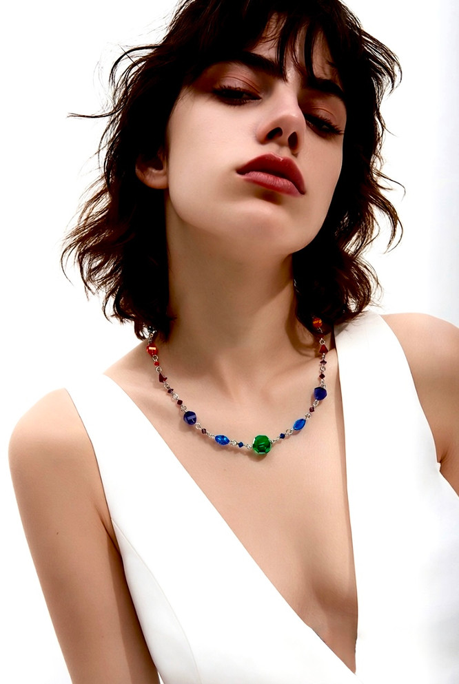 Sterling Silver Rainbow Statement Necklace made with Crystals From Swarovski