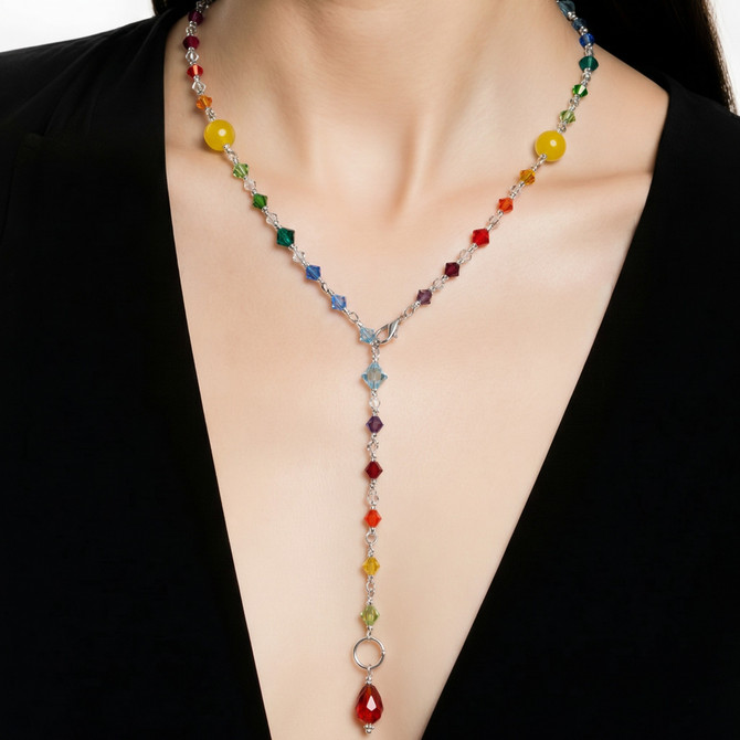 Wire Wrapped Sterling Silver Rainbow Statement Necklace made with Crystals From Swarovski