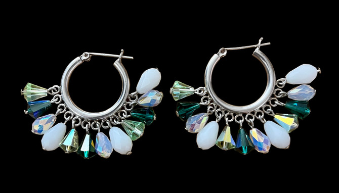 Sterling Silver Statement Hoop Earrings - Mojito Flavor loaded with Vintage Swarovski Crystals