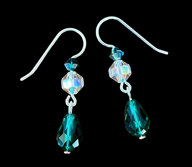 Sterling Silver Swarovski Crystal Emerald & Crystal AB Drop Earrings 