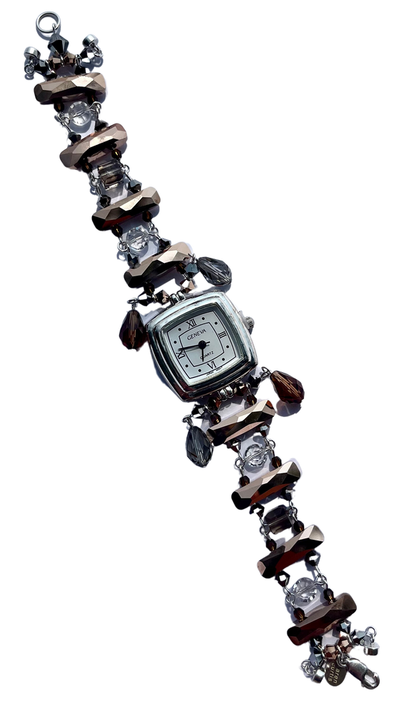 Golden Swarovski Crystals & Sterling Silver Bracelet Watch
