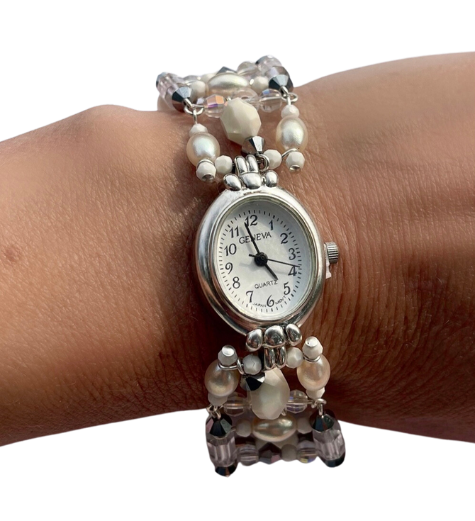 Bridal Swarovski Crystals & Sterling Silver Bracelet Watch