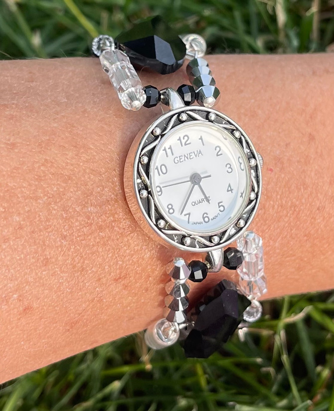 Black and Crystal Lux Watch - A stunning luxury timepiece with sparkling crystal accents.