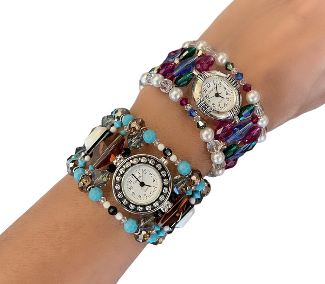 Multi Colored Swarovski Crystal Watch Cuff Bracelet features