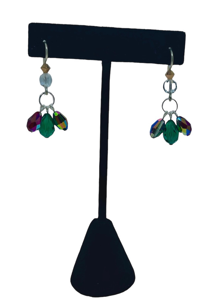 Sterling Silver Swarovski Crystal Triple Drop Christmas Earrings 