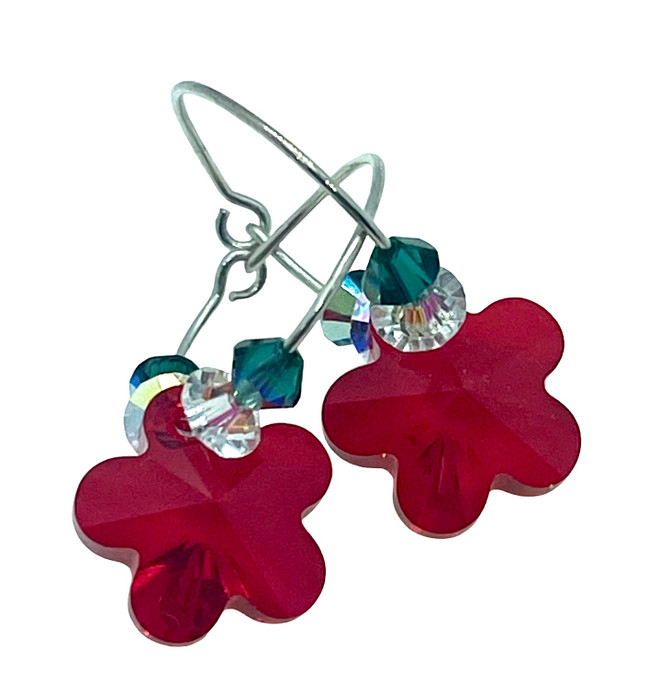 Limited Edition Sterling Silver Swarovski Crystal Christmas Flower Hoops Earrings