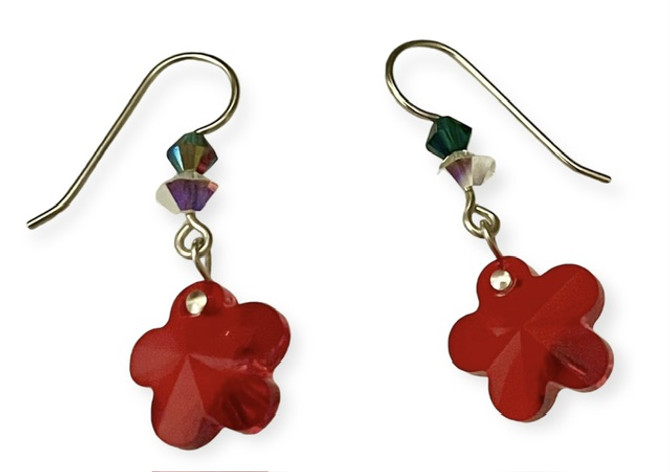 Limited Edition Sterling Silver Swarovski Crystal Christmas Flower Dangle Earrings