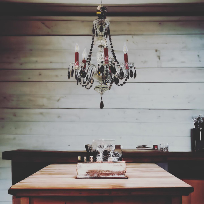 Red & Black Chandelier over table model image