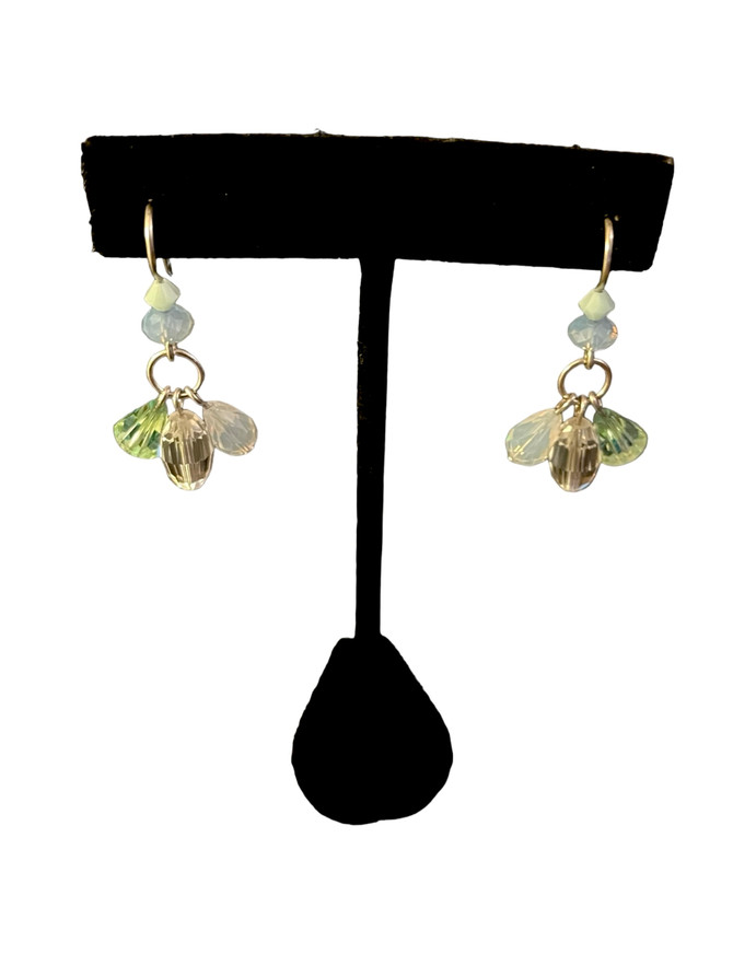 Limited Edition Soft Colored Swarovski Crystal & Sterling Silver Triple Drop Dangle Earrings
