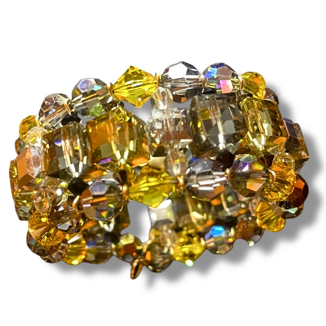 Citron & Smoke Deco Cuff Bracelet — Swarovski Crystals in Sterling Silver & 14K Gold-Filled