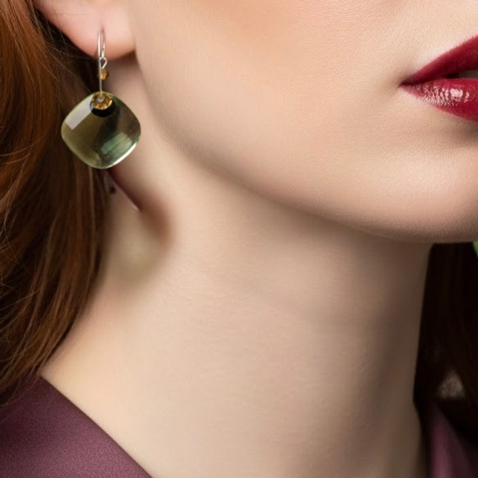 Witchy Peridot: Rare Swarovski Metro Pendant Hoop Earrings in Sterling Silver 