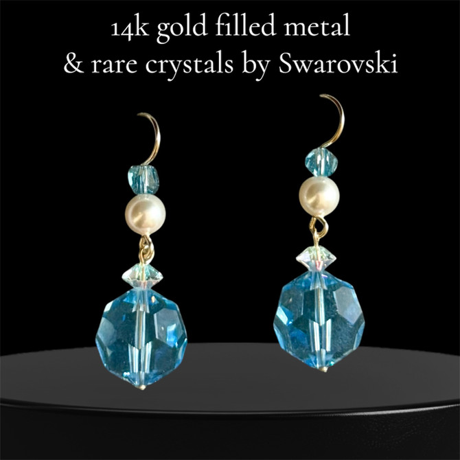 14mm Aqua Blue Drop Earrings | Crystals by Swarovski® | 14K Gold Filled