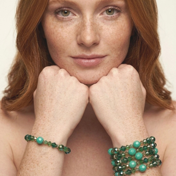 Limited Edition Green Bangle Bracelet with modern & vintage Swarovski Crystal