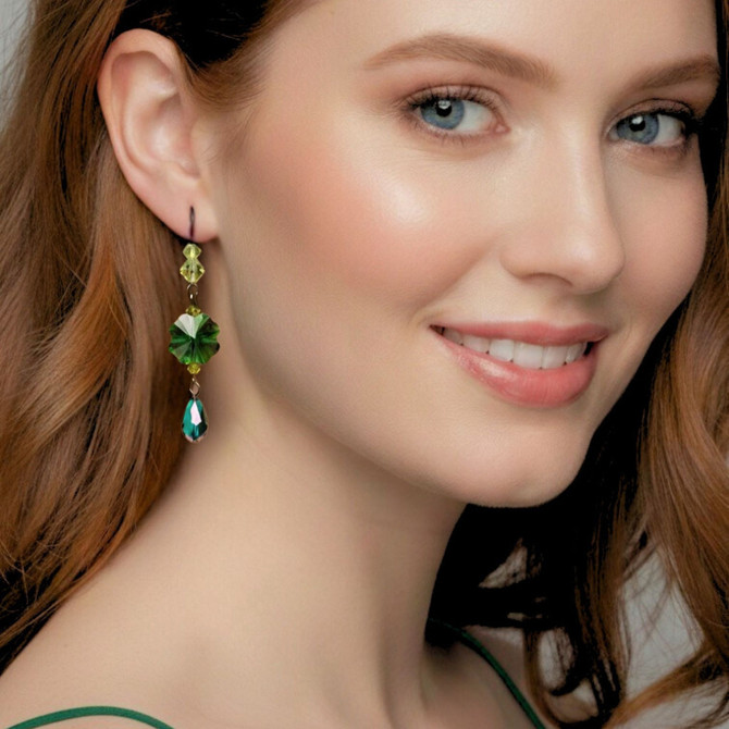 Limited Edition Sterling Silver Swarovski Crystal Shamrock Dangle Earrings
