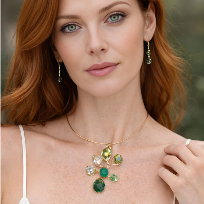 Limited Edition  14 karat gold filled wire wrapped Rare Vintage Swarovski Crystal Organic Green Pendant