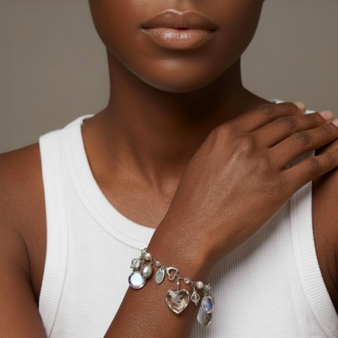 Charm Bracelet featuring Rare Swarovski Crystals on Sterling Silver – Limited Edition in Aurora Borealis