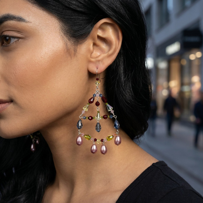 Sterling Silver Chandelier Earrings featuring Swarovski Crystals in Botanical Colors