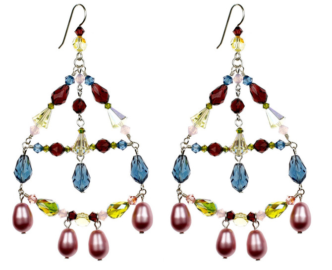 Sterling Silver Chandelier Earrings featuring Swarovski Crystals in Botanical Colors