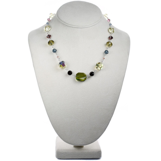 Chunky Necklace featuring Sterling Silver, Rare & Modern Swarovski Crystal in Botanical Colors