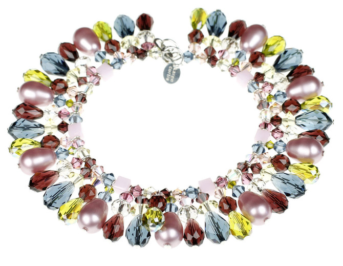 Flapper Bracelet with Crystals from Swarovski® & Sterling Silver - Multi-Colored Martini Statement Bracelet, Botanical Jewelry