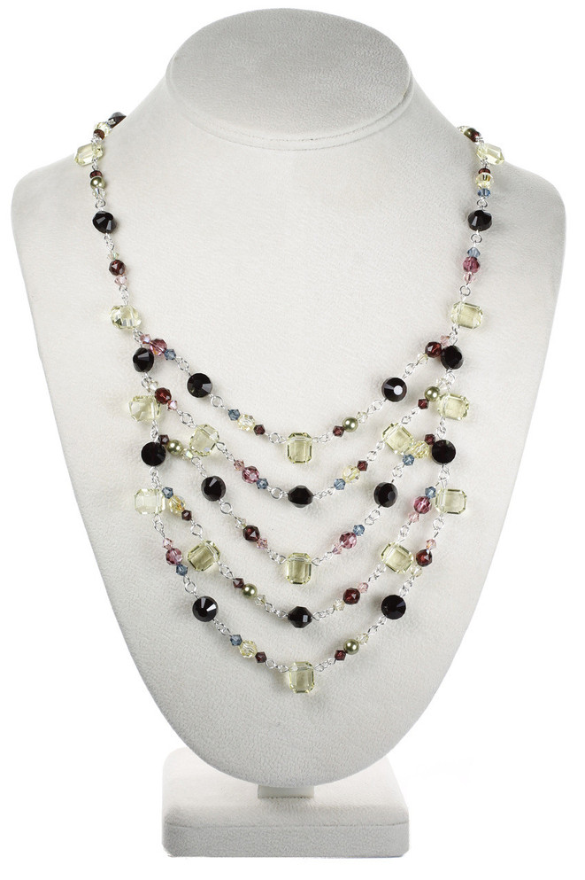 Adjustable Layer Necklace in Sterling Silver with Rare Swarovski Crystals Botanical Inspired