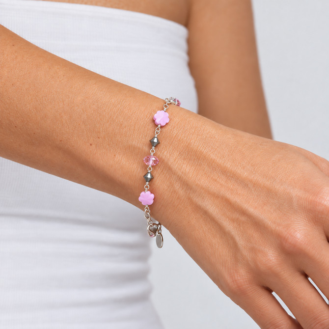 Sterling Silver Pink Wire Wrap Opaque Crystal Bracelet