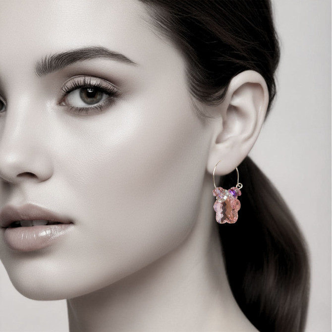14mm swarovski crystals on sterling silver flower hoop earrings