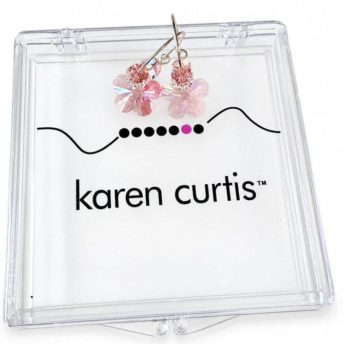 Copy of Pink Flower Hoop Earrings made with crystals by Swarovski on sterling silver