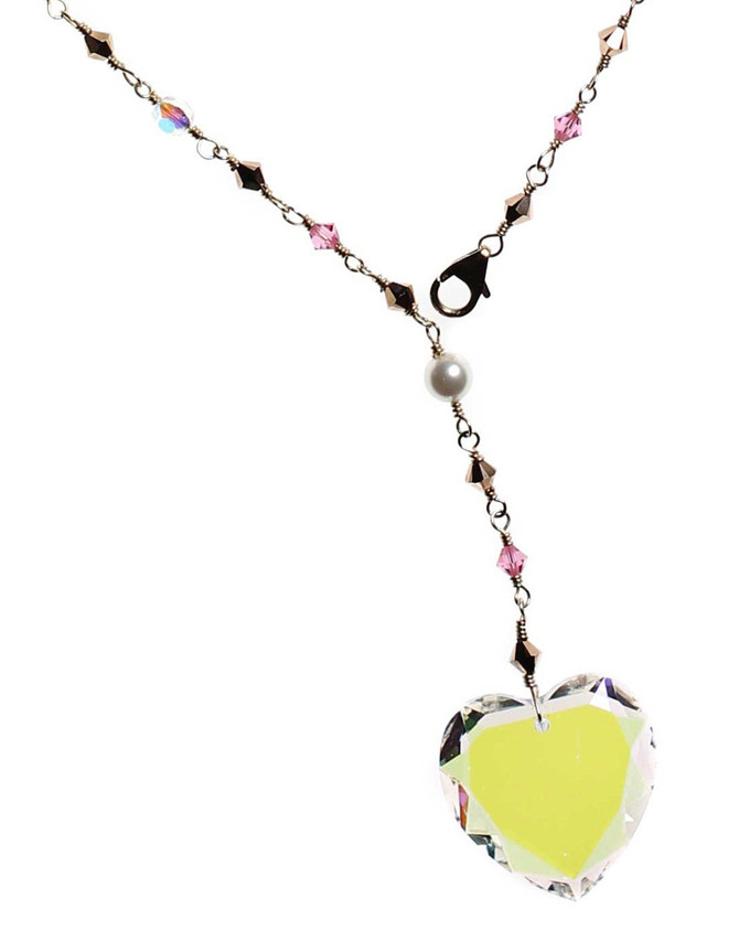 Limited Edition 14k Gold Filled Clear and Pink Crystal Heart Necklace