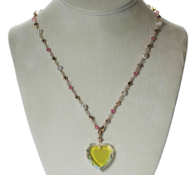 Limited Edition 14k Gold Filled Clear and Pink Crystal Heart Necklace